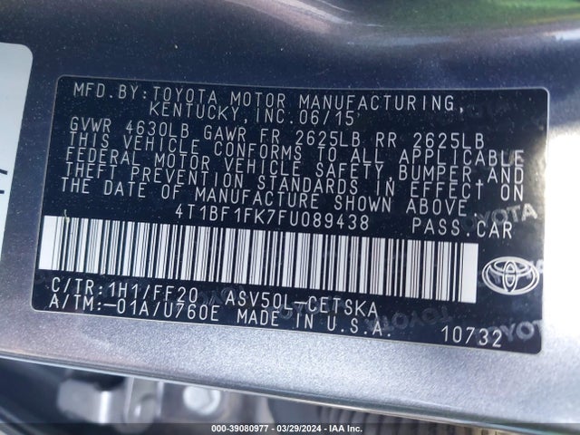 Toyota CAMRY SE 2015 4T1BF1FK7FU089438 Image 9
