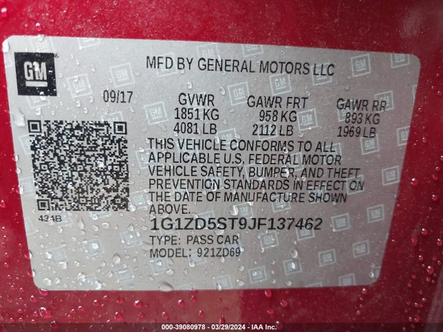 Chevrolet MALIBU LT 2018 1G1ZD5ST9JF137462 Image 9