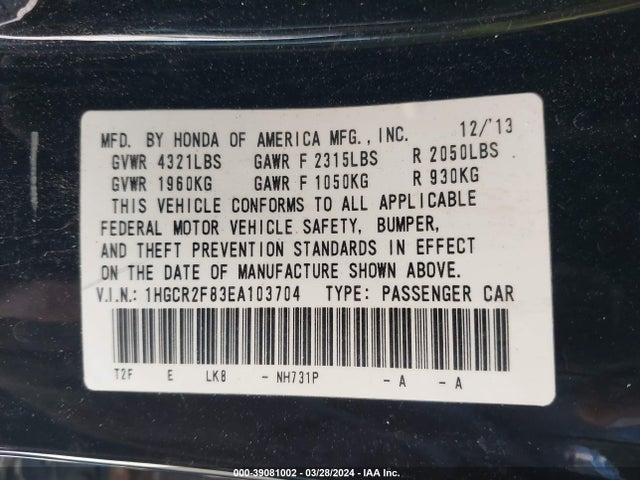 Honda Accord Ex-l 2014 1HGCR2F83EA103704 Image 9