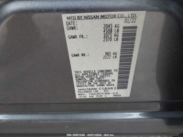 1N4AZ1BV0NC558483 Nissan Leaf S 40 Kwh