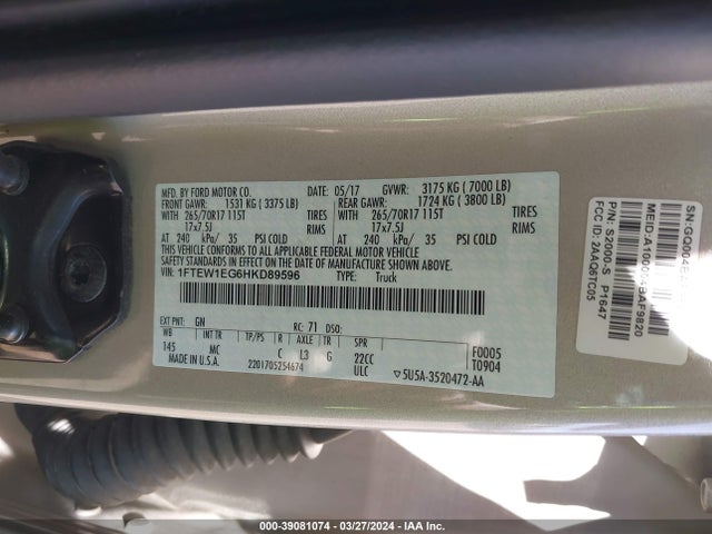Ford F-150 Xlt 2017 1FTEW1EG6HKD89596 Image 9