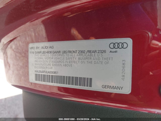 WAUSNAF59JA000851 Audi A5 2.0t Premium