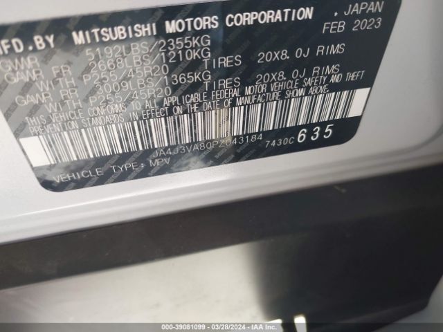 JA4J3VA80PZ043184 Mitsubishi Outlander Sel 2.5 2wd/sel Black Edition 2wd