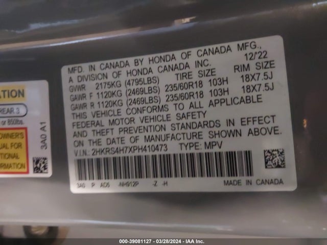 Honda Cr-v Ex-l Awd 2023 2HKRS4H7XPH410473 Image 9