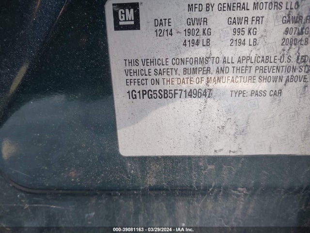 Chevrolet CRUZE LTZ 2015 1G1PG5SB5F7149647 Image 9