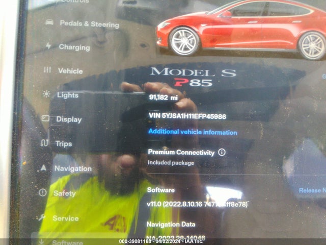 5YJSA1H11EFP45986 Tesla Model S P85