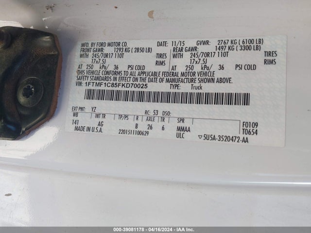 Ford F-150 Xl 2015 1FTMF1C85FKD70025 Image 9