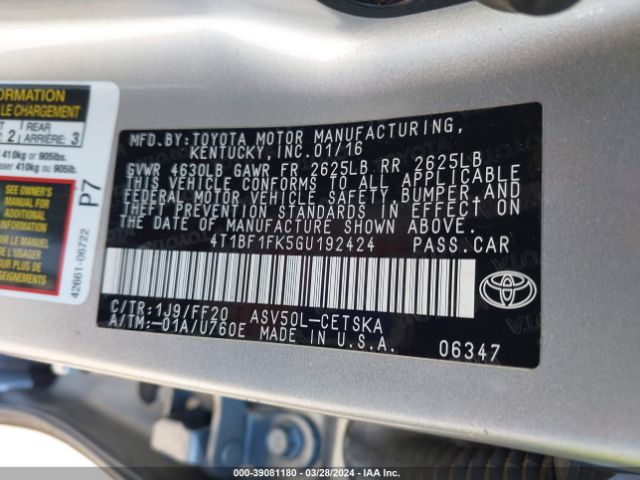 4T1BF1FK5GU192424 Toyota CAMRY SE