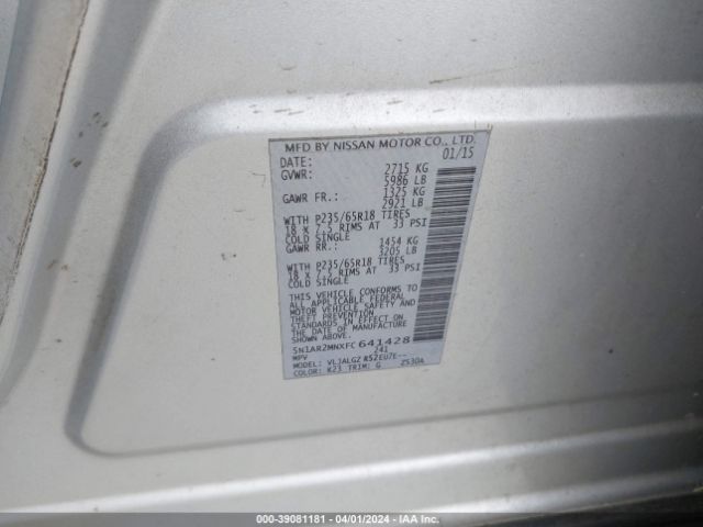5N1AR2MNXFC641428 Nissan Pathfinder Sl