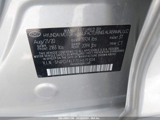 Hyundai ELANTRA SE 2020 5NPD74LF7LH619304 Image 9