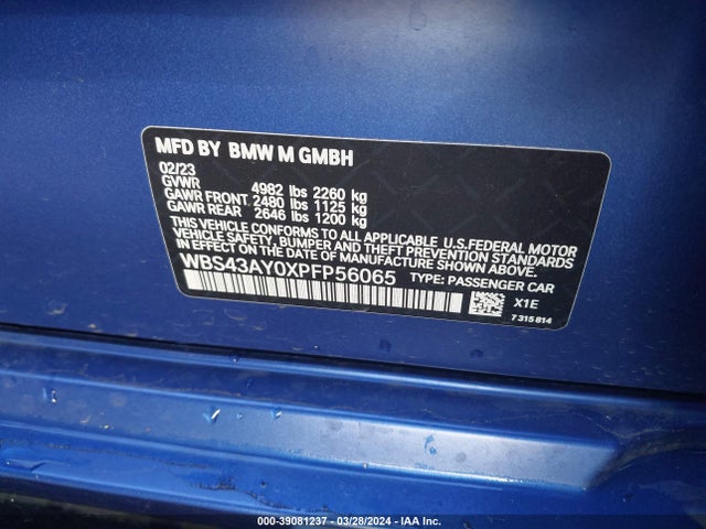 WBS43AY0XPFP56065 BMW M3 Competition Xdrive