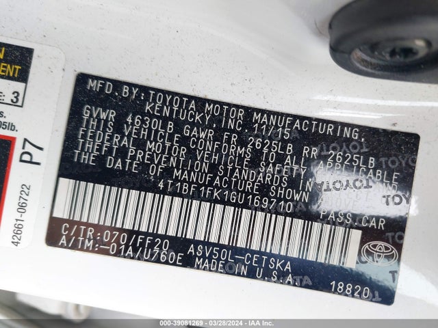 Toyota CAMRY SE 2016 4T1BF1FK1GU169710 Image 9