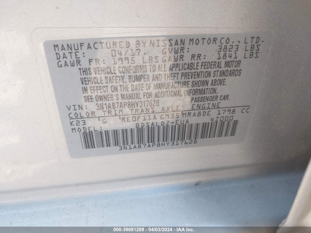 Nissan SENTRA SV 2017 3N1AB7AP8HY317628 Image 9