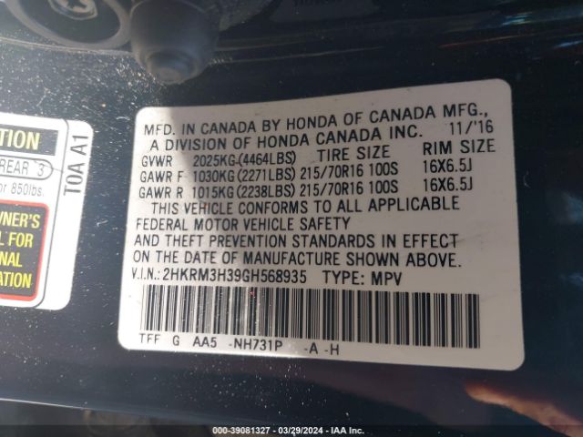 2HKRM3H39GH568935 Honda CR-V LX