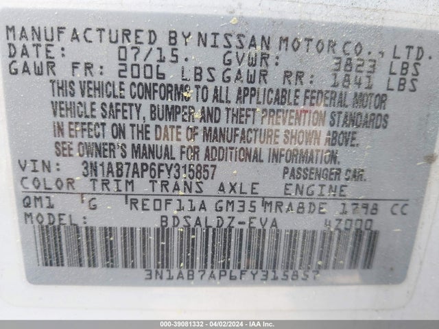 Nissan SENTRA SV 2015 3N1AB7AP6FY315857 Image 9