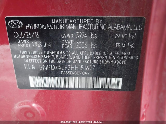 Hyundai ELANTRA SE 2017 5NPD74LF2HH151697 Image 9