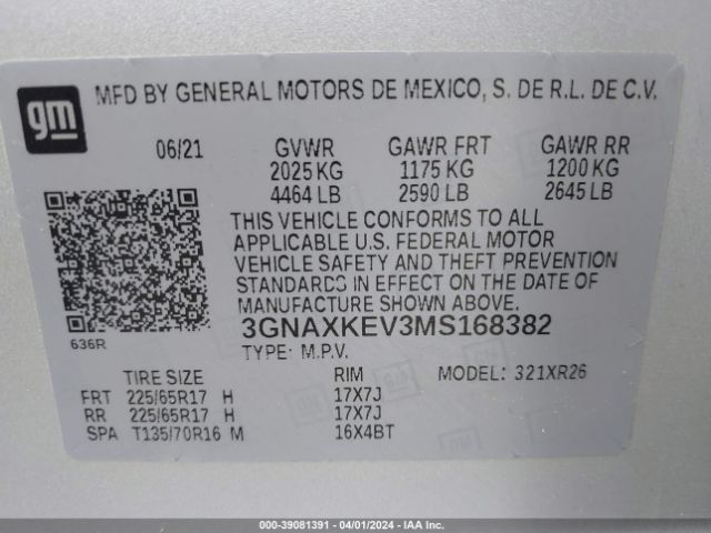2021 CHEVROLET EQUINOX 3GNAXKEV3MS168382 Photo 8