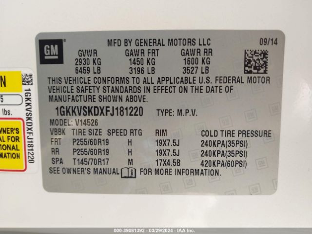 1GKKVSKDXFJ181220 GMC Acadia Slt-2