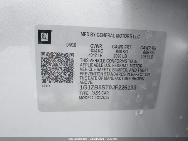 1G1ZB5ST0JF226133 Chevrolet Malibu 1ls