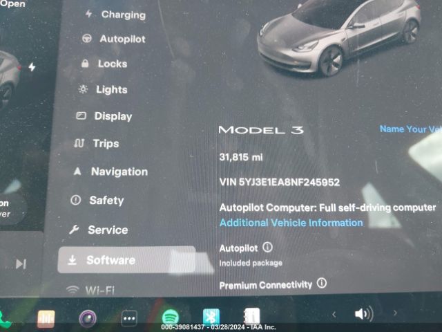 5YJ3E1EA8NF245952 Tesla Model 3 Rear-wheel Drive