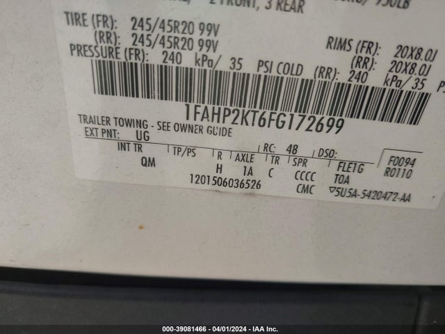Ford TAURUS SHO 2015 1FAHP2KT6FG172699 Image 9