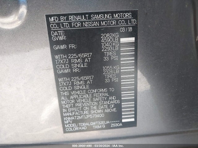 Nissan ROGUE SV 2018 KNMAT2MT1JP573400 Image 9