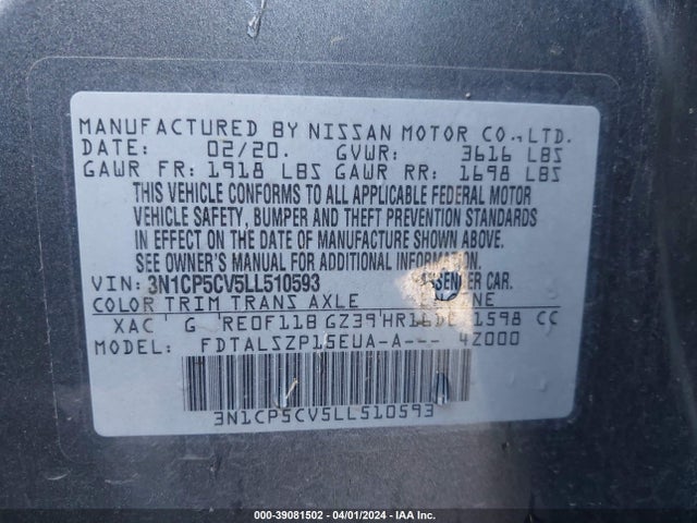 Nissan Kicks Sv Xtronic Cvt 2020 3N1CP5CV5LL510593 Image 9
