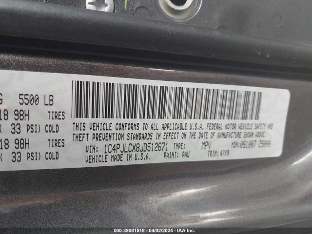 1C4PJLCX8JD512671 Jeep Cherokee Latitude Fwd