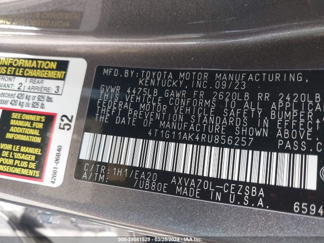 Toyota CAMRY SE 2024 4T1G11AK4RU856257 Image 9