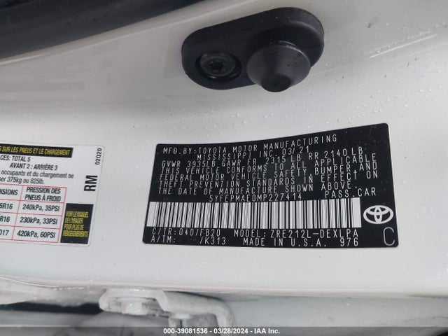 Toyota COROLLA LE 2021 5YFEPMAE0MP227414 Image 9