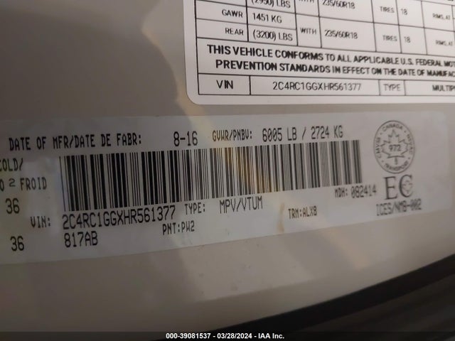 Chrysler Pacifica Limited 2017 2C4RC1GGXHR561377 Image 9