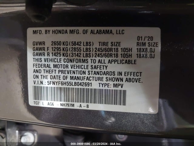 Honda Pilot Awd Ex-l 2020 5FNYF6H55LB042691 Image 9