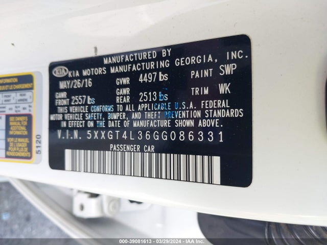 KIA Optima Lx 2016 5XXGT4L36GG086331 Image 9