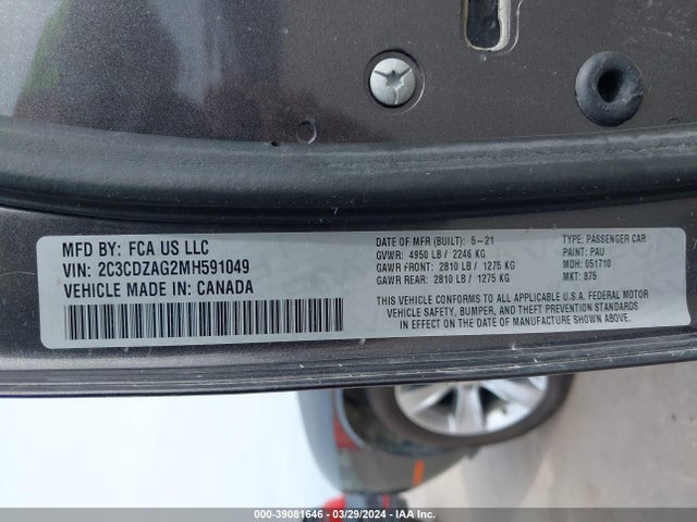 Dodge Challenger Sxt 2021 2C3CDZAG2MH591049 Image 9