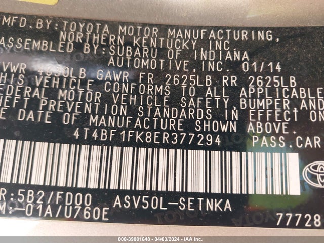 Toyota CAMRY LE 2014 4T4BF1FK8ER377294 Image 9