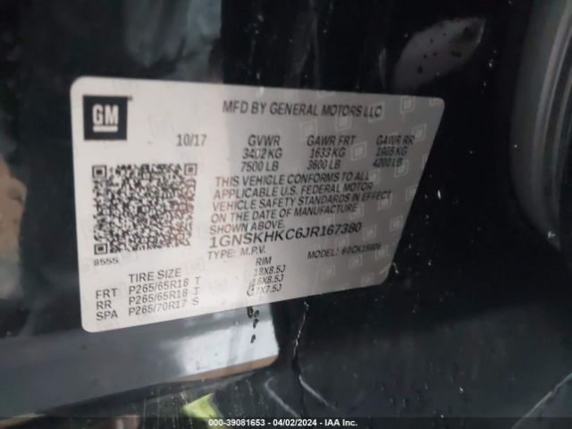 1GNSKHKC6JR167380 Chevrolet Suburban Lt