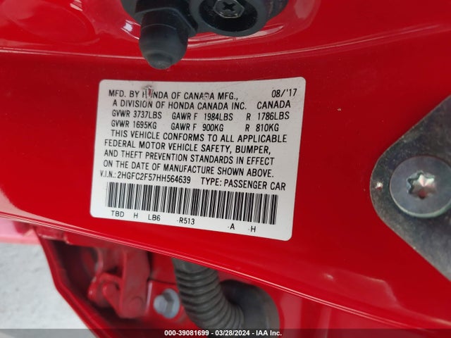 Honda Civic Lx 2017 2HGFC2F57HH564639 Image 9