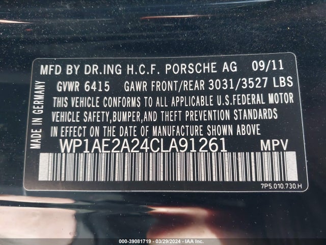 2012 PORSCHE CAYENNE HYBRID WP1AE2A24CLA91261 Photo 8