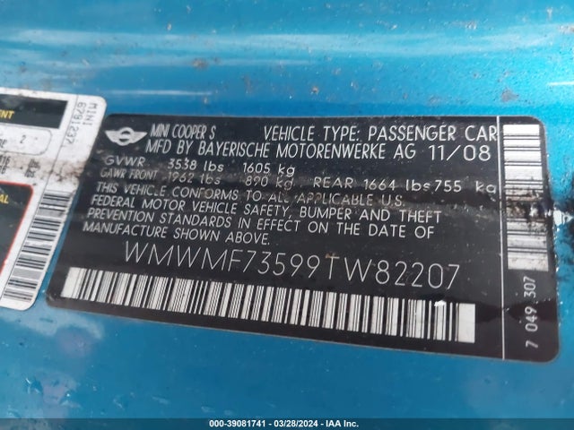 2009 MINI COOPER S WMWMF73599TW82207 Photo 8