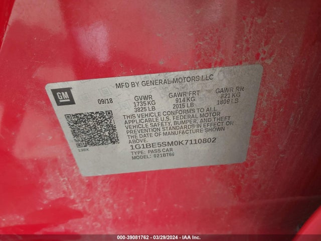 Chevrolet CRUZE LT 2019 1G1BE5SM0K7110802 Image 9