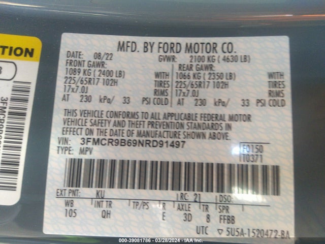Ford Bronco Sport Big Bend 2022 3FMCR9B69NRD91497 Image 9