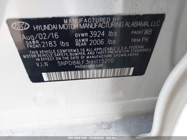 Hyundai ELANTRA SE 2017 5NPD84LF3HH115210 Image 9