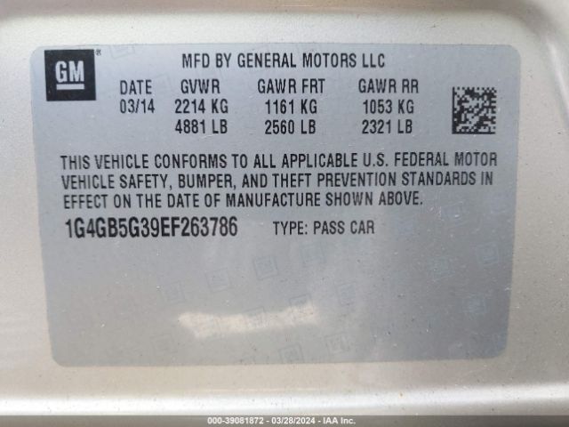 1G4GB5G39EF263786 Buick Lacrosse Leather Group