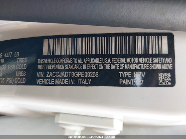 Jeep Renegade Limited 2016 ZACCJADT9GPE09266 Image 9