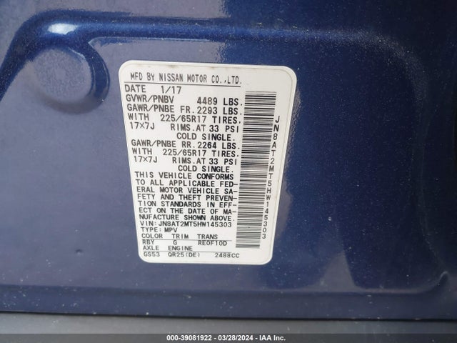 Nissan ROGUE SV 2017 JN8AT2MT5HW145303 Image 9