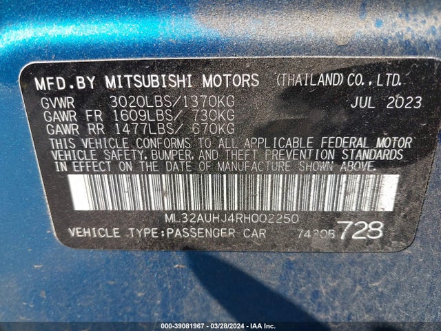 ML32AUHJ4RH002250 Mitsubishi MIRAGE ES