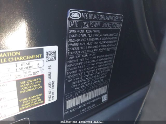 SALWR2SU4MA758363 Land Rover Range Rover Sport Hse Silver Edition Mhev