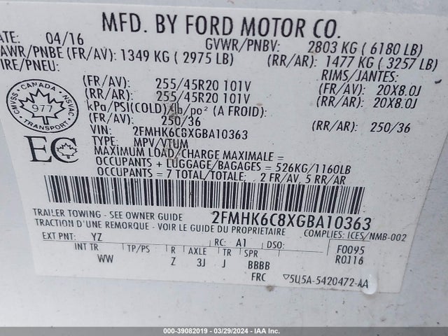 Ford FLEX SEL 2016 2FMHK6C8XGBA10363 Image 9
