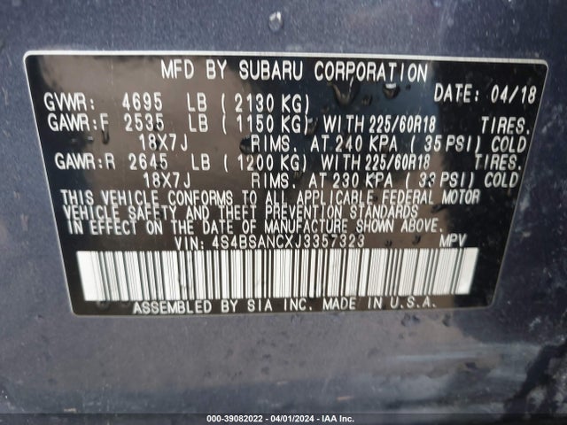 Subaru Outback 2.5i Limited 2018 4S4BSANCXJ3357323 Image 9
