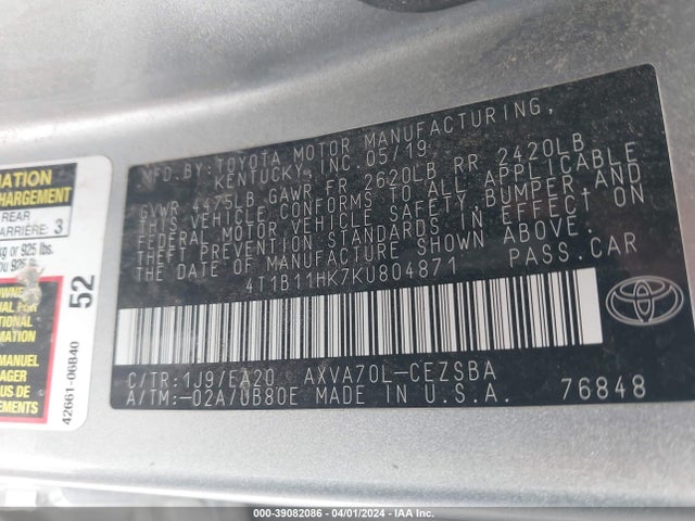 Toyota CAMRY SE 2019 4T1B11HK7KU804871 Image 9